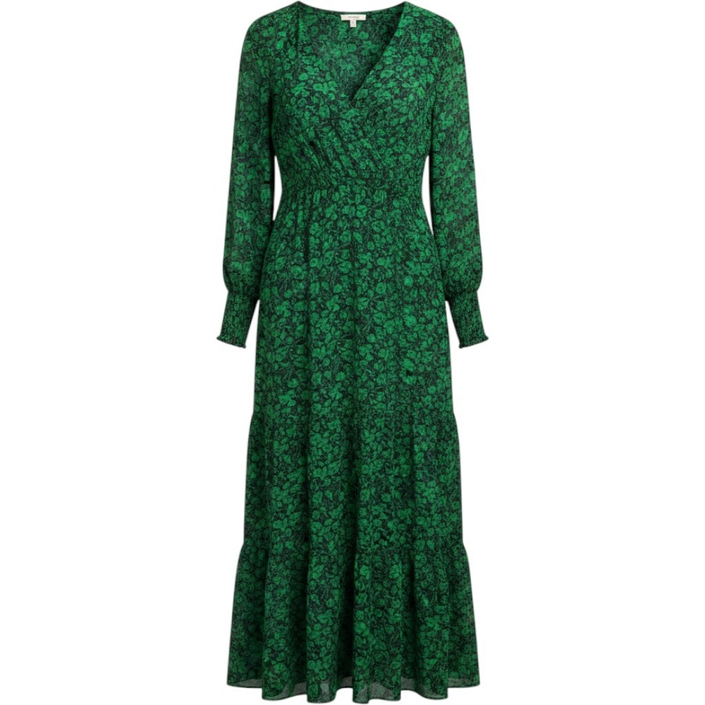 Skies Are Blue Green Floral V-Neck Tiered Maxi Dress Smocked Cuff Small